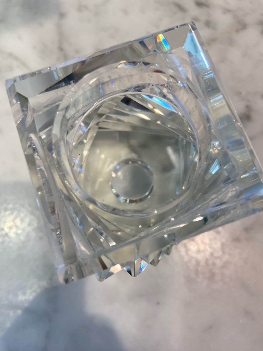 Clear Stacked Faceted Glass Candle Holder - Picture 4 of 6